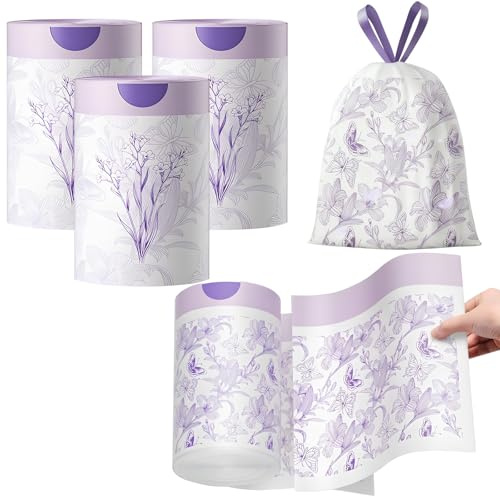 Bin Bags Freesia Scented 2.6 Gallon Small Trash Bags 10-15L Bin Liners with Drawstrings 180 PCS for Home Office Kitchen & Bathroom that Leaves Your Swing Bin Smelling Fresh Beautiful Print - 45×45CM