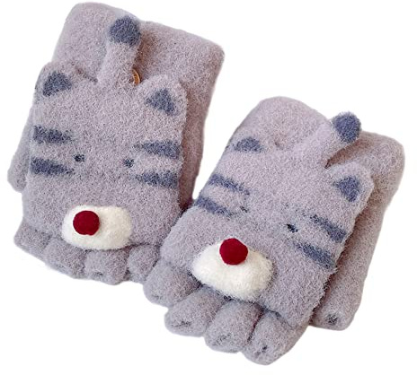 Niedliche Kinderhandschuhe, gestrickt, Plüschhandschuhe, fingerlos, Winter, niedliche Fäustlinge, Cartoon, Kinder-Plüschhandschuhe