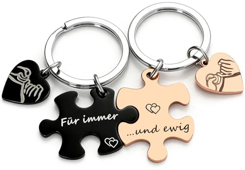 AUGSUN Schlüsselanhänger Partner, Pärchen Schlüsselanhänger mit Gravur Couple Schlüsselanhänger Valentinstag Schlüsselanhänger für Paare Freunde Liebhaber Partner