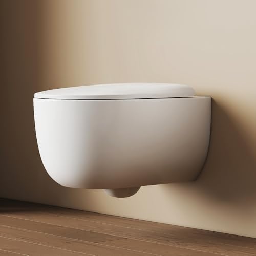 EMKE Spülrandlos Wand WC, 355 x 365 x 555 mm, Weiß | Hänge WC mit 360°-Superspin Einloch-Spülung, Keramik Toilettenschüssel, WC-Sitz Softclose & Schnelllösefunktion