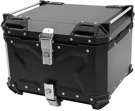 ARBGO Topcase Moto Mallette de moto en alliage d'aluminium étanche avec serrure de sécurité et doublure en cuir pour ranger les casques (55L)