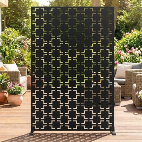 Crevyteg Freestanding Metal Garden Privacy Screen - Weatherproof Decorative Fence Panel - Modern Geometric Outdoor Divider for Patio, Balcony, Backyard, Lawn - 183x120 cm