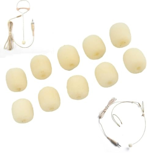 Lagomloot 10Pcs Microphone Foam Windscreens, Beige Headset Mic Covers for Gaming & Broadcasting, 12x10mm Soft Noise Reduction Shields