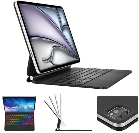Synchro Bands Custodia per tastiera per iPad Air 13 (M2 2024/M3 2025/M4 2026), tastiera magica per iPad Pro da 12,9 pollici (3a, 4a, 5a e 6a generazione), supporto magnetico, trackpad integrato, 7 RGB