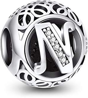 NINGAN Charm-Anhänger, 925 Sterlingsilber, Motiv: Buchstabe des Alphabets, für Armbänder, kompatibel mit europäischen Armbändern