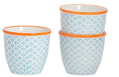 Nicola Spring Hand Printed Patterned Plant Pots - Blue - Pack of 3-14cm Stoneware Plant Pots for Indoor Plants, Succulents, Cacti, Herbs & Outdoor Garden Flowers, Decorative Home Planters