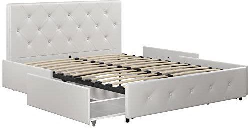 DHP Dakota Bett mit Stauraum, weißes PU, King Size