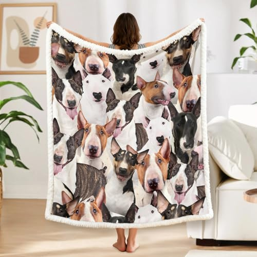 BlessLiving Bull Terrier Blanket Fuzzy Dog Blanket for Kids Girls Adults Cute Puppy Fleece Blanket Bull Terrier Dog Animal Pattern Sherpa Throw Twin/Double Bull Terrier Gifts (150x200cm)