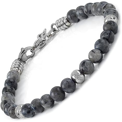 10:10 Edelstahlarmband und 6 mm Labradorit Natursteine, Armband für Damen und Herren. Verstellbares Armband Made in Italy…