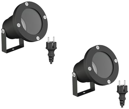 ledscom.de 2 Stück Gartenstrahler DUK für außen, IP65, Stecker, schwarz, 1x GU10 max. 15W