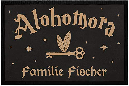 SpecialMe® Fußmatte mit Namen Alohomora Fliegender Schlüssel personalisierte Tümatte Familie rutschfest & waschbar weiß 60x40cm