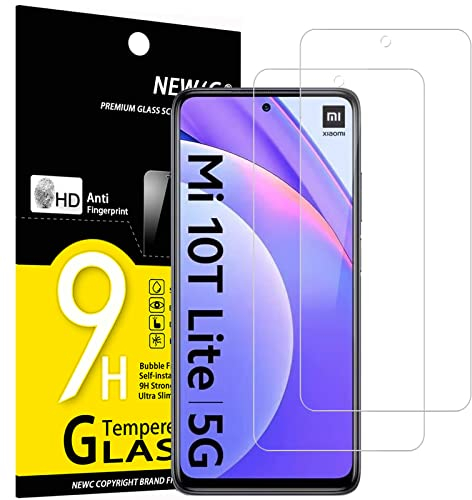 NEW'C 2 Piezas, Protector Pantalla para Xiaomi Mi 10T Lite 5G, Cristal templado Antiarañazos, Antihuellas, Sin Burbujas, Dureza 9H, 0.33 mm Ultra Transparente, Ultra Resistente