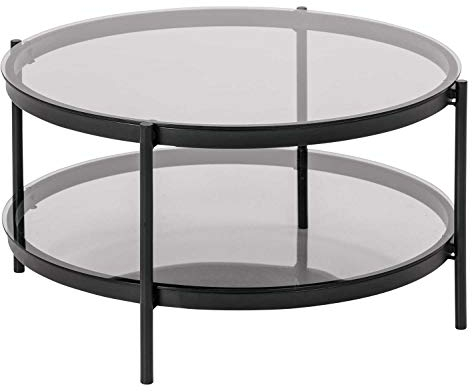 Möbel Jack Couchtisch Sofatisch Wohnzimmertisch | Metall | Rauchglas | Grau | Schwarz | Ø 75 cm