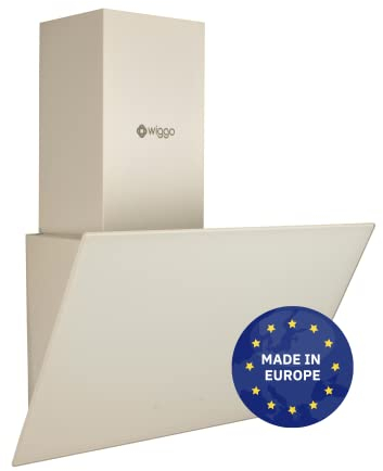 Wiggo Dunstabzugshaube 50cm kopffrei I Abluft Umluft Dunstabzug 300m³/h - LED Touch-Display 3 Stufen I Schräghaube inkl. Fettfilter & 2x Kohlefilter I Abzugshaube mit Glasfront creme