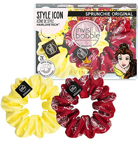 invisibobble Sprunchie Spiralhaarring - Disney Princess Belle - 2 Pack - Scrunchie Stilvolles Armband, Starke Elastische Griffspule Zubehör für Frauen - Sanft für Mädchen Teenager und dickes Haar