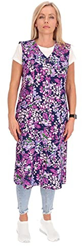 Knopfkittel Baumwolle bunt Kochschürze Hauskleid Kittel Schürze ohne Arm, Farbe:lila, Größe:44