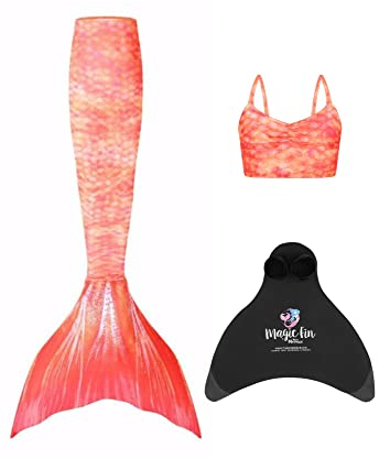 Planet Mermaid Tankini-Top für Mädchen und Kinder, 3-teilig, mit lebhaften Farben, Meerjungfrauenschwanz, verschleißfest, Blau, Monoflosse im Lieferumfang enthalten.