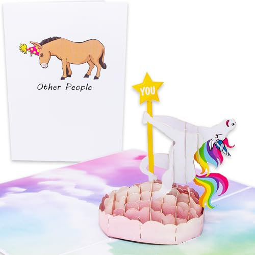 Lustige Geburtstagskarte | 3D-Pop-Up-Karten mit buntem Einhorn tanzt auf der Stange | 30., 40. Geburtstag für Frauen | Promotion, Ruhestandskarte für Kollegen, Chef, Geburtstag für Schwester,