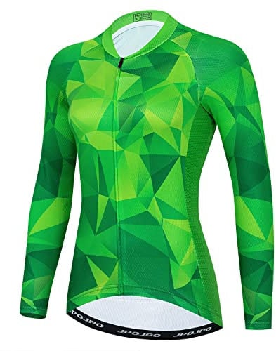 Women's Cycling Jersey Long Sleeve Bike Bicycle Clothing Sport Tops, Green, X-Large