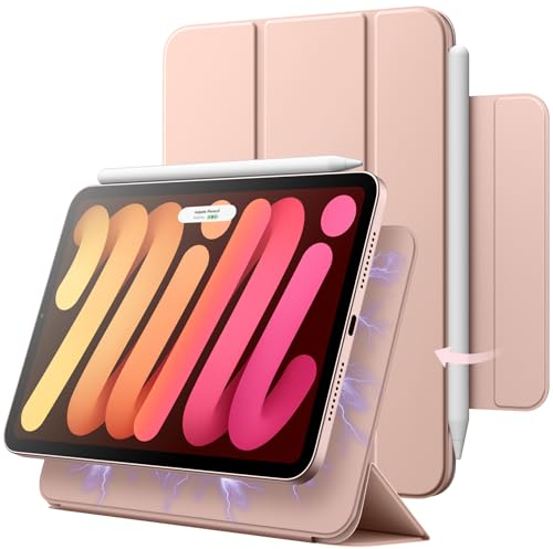 JETech Magnetic Case for iPad mini (A17 Pro, 2024 Model, 7th Generation) / mini 6 (2021 Model, 6th Generation), Magnetic Attachment, Slim Smart Tablet Cover with Auto Wake/Sleep (Rose Gold)