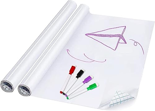 2 Pack Dry Wipe Magic Self Adhesive Whiteboard Sticker Roll - DIY Wall Paper Contact White Board Stickers 17.7 x 78.7, Chalkboard Wallpaper for Office/Bar/Home/Store/Restaurants(Includes 4 Pen)