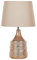 Tischlampe 47 cm Keramik Stoffschirm beige/braun Kabel mit Schalter Retro Wari