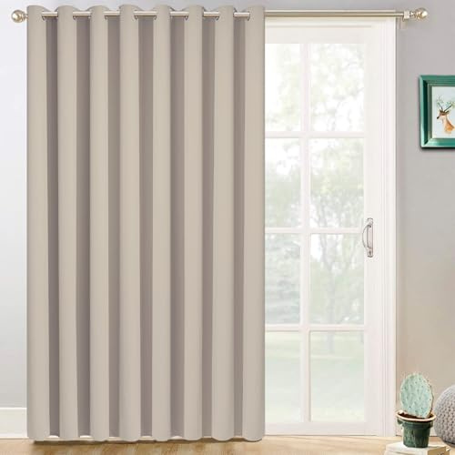 Yakamok 100% Verdunkelung Extra Breite Terrasse Schiebetür Vorhänge, Ösen Thermoisolierte Jalousienvorhänge, Schiebetürverkleidung für Schlafzimmer/Raumteiler, Natur, B100 x L84, 1 Panel