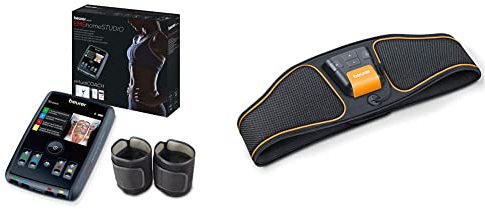 Beurer EM 95 EMS homeSTUDIO Muskelstimulationsgerät, High End EMS Trainingsgerät für zu Hause mit App und Virtual Coach, inklusive Manschetten und Elektroden & EM 37 Bauchmuskel-Gürtel, Schwarz, Norme