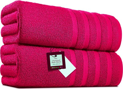 Pack of 2 Extra Large Bath Sheets (100 x 200 cm-600 GSM) Pure Egyptian Cotton Big Body Wrap Bath Sheet Towels for Bathroom,beach, Pool (Hot Pink, Cotton)