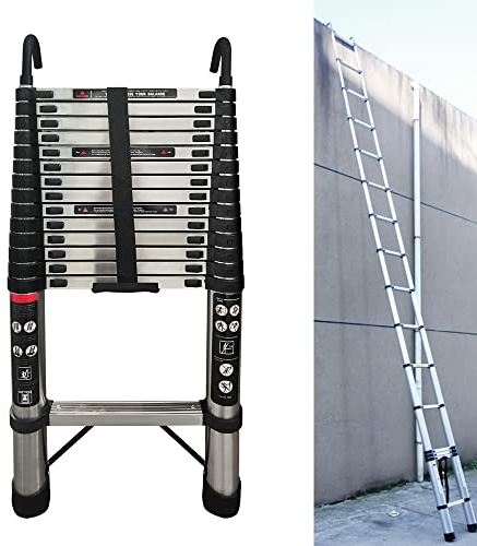Ausziehbare Leitern, 4,4 m, Teleskopleiter, tragbare Teleskopleiter mit Haken, 150 kg Kapazität, für Dach, Wohnmobil, Außen- und Innenbereich, robuster Edelstahl