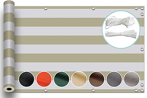 ZQXFZ BalkongeläNder Sichtschutz 180x900cm terassendeko Oxford-Stoff Anti-Peeping, Uv-Schutz Balkon - Sichtschutz Windschutz Balkon Ohne Bohren -Beige Streifen.