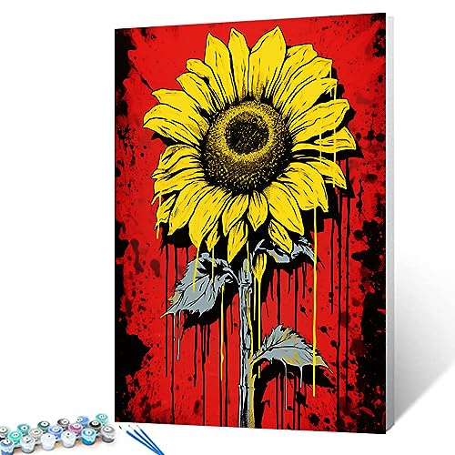 Tucocoo Graffiti-Sonnenblumen-Malen-nach-Zahlen-Kits, 40 x 50 cm, Leinwand, DIY, digitales Ölgemälde für Erwachsene, mit Pinseln und Acrylpigment, Pop-Art, Banksy-Blumenbild für Heimdekoration