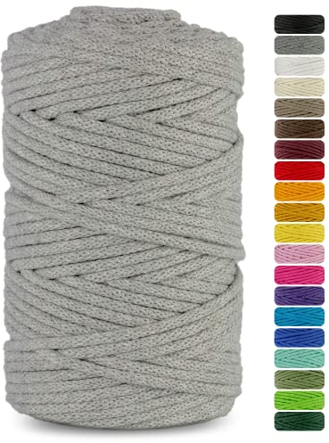 Netuno 1x Makramee Garn Grau 5 mm 200 m Baumwollkordel mit Baumwollkern Textilgarn Kordelband Naturgarn Naturbaumwolle Garn für Makramee Baumwollgarn Dekoschnur farbig Cotton Cord Macrame