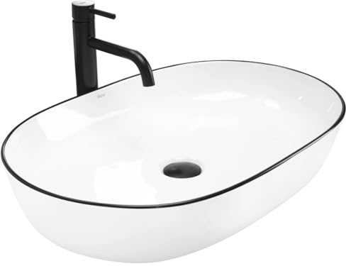 GTM Design Aufsatzwaschbecken Glanz Modern Waschbecken ohne Hahnloch - Elegant Aufsatzwaschbecken Oval für Badezimmer und Gäste WC - nur Bad Waschbecken - Modell 4