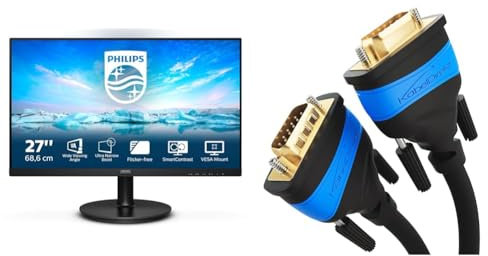 PHILIPS 271V8La - 27 Inch Fhd Monitor, 75Hz, 4Ms, Va, Speakers, Anti-Glare (1920 X 1080, 250 Cd/M2 & KabelDirekt VGA Cable – 0,5m – for Maximum Video Quality Thanks to High-Purity Copper Conductors