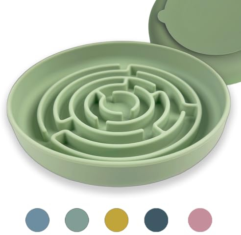 Slow Feeder Dog Bowl Large 19 cm | Food Bowl for Cats & Puppy | Anti-Gulp Anti-Chocking Non-Spill with Strong Suction Base | Up to 10x Slow Eating | New Maze Design (Green)