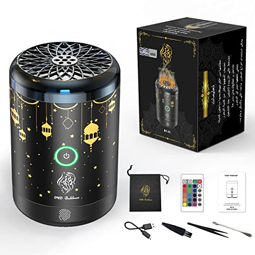 Brûleur d'encens électrique portable rechargeable USB avec 16 lumières LED de couleur, brûleur d'encens électrique pour voiture, brûleur arabe Bakhoor pour usage domestique