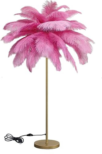 WEAFIEO Lampadaire à plumes roses - Lampe de sol en plumes naturelles - Lampadaire pour chambre à coucher - Décoration pour chambre de fille