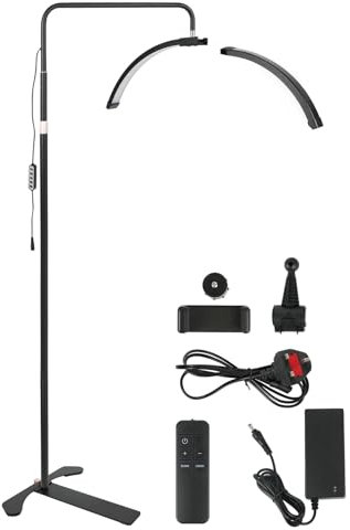 Lash Lamp for Eyelash Extensions,360° Rotatable Half Moon Light Floor Lamp,3000K-6500K Adjustable Brightness,Custom Color Temperature Standing Lamp with Phone Stand,for Tattoo Artists,Nail,Esthetician
