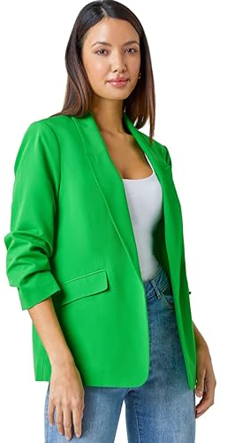 Roman Originals Ruched Sleeve Stretch Blazer for Women UK - Ladies Everyday Holiday Spring Summer Edge to Edge Opening Comfy Soft Evening Vacation Work Party