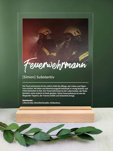 Feuerwehrmann Geschenk personalisiert - Acryl Geschenk - Definition: Feuerwehrmann - Feuerwehrmann Geschenk, Feuerwehrmann Geschenke, Feuerwehrmann Deko, Geschenk für Feuerwehrmann
