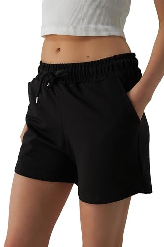 ROSS CAMP Kurze Hose Damen – Shorts Damen Sommer, Schwarze Kurze Sporthose Laufshorts, Trainingshose Women Hosen Kurz Laufhose (Schwarz, S)