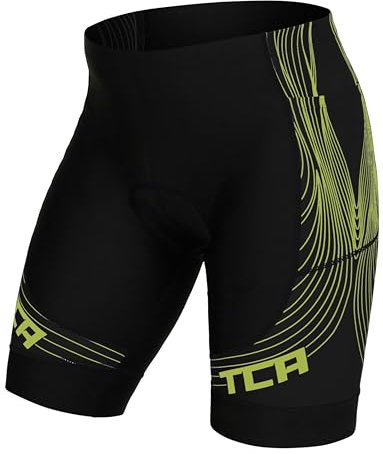 TCA Short Cycliste rembourré pour Homme Slipstream, séchage Rapide, Respirant et antidérapant avec Poche zippée à l'arrière - Short Cycliste idéal pour Homme - Vêtements de Cyclisme - Noir/Jaune, M