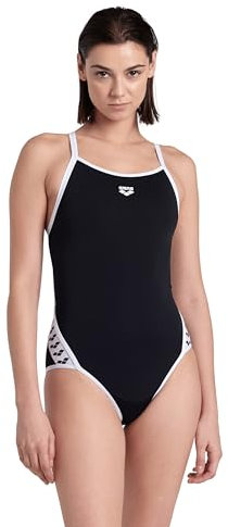 Arena Damen Badeanzug Einteiler One Piece Icons Super Fly Back Solid, Farbe:Schwarz, Größe:32, Artikel:-510 Black/White