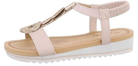 Ital Design Damenschuhe Sandalen & Sandaletten Keilsandaletten, AM212-, Kunstleder, Beige, Gr. 38