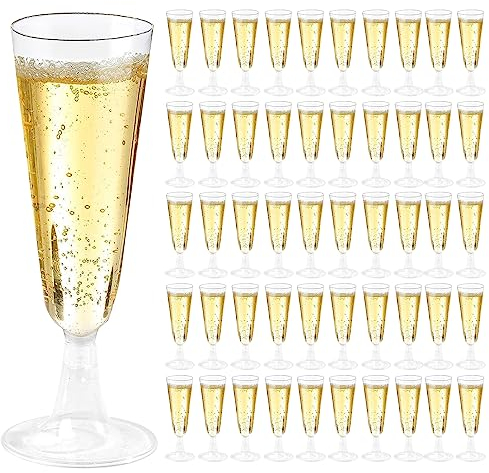 BFHRHF 50 Stück Sektgläser Plastik, Sektglas Kunststoff, Sektkelch Sektflöten, 150ml Champagner Gläser, Plastik Champagnergläser Mimosa Gläser Stielgläser Kunststoff für Partys Dinners