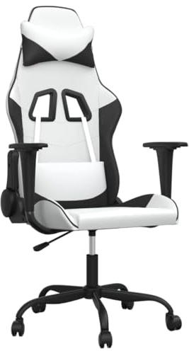 vidaXL Gaming Stuhl, Bürostuhl mit Massagefunktion, Drehstuhl Höhenverstellbar mit Hebel, Computerstuhl Schreibtischstuhl Sessel, Weiß Schwarz Kunstleder