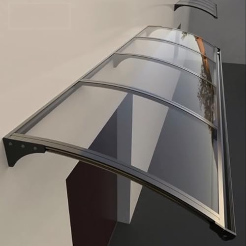 Vordach für haustür mit Regenrinne Fenstermarkise Transparente Polycarbonat Markisen für Überdachung Champagner Gold Aluminiumlegierung Klammer Pultvordach für Balkon Fenster (150×480cm)