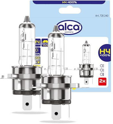 alca® Halogenlampe H4 100% mehr Licht Glühbirne Fahrzeuglampe Auto Leuchtmittel 12V 60W Sockel: P43t 2 Stück