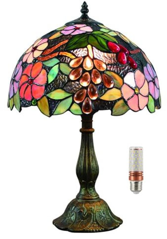 Five liters 12 Zoll retro Jahrgang ländlich wunderschöne Trauben Blumen Buntglas Tiffany-Stil Tischlampe Schlafzimmerlampe Nachttischlampe Kinderlampe